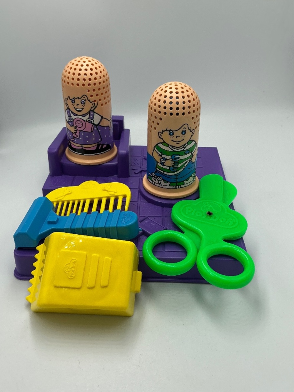 1996 Play-Doh Fuzzy Pumper Barber Beauty Shop Figures Tools 8 Parts Lot Hasbro